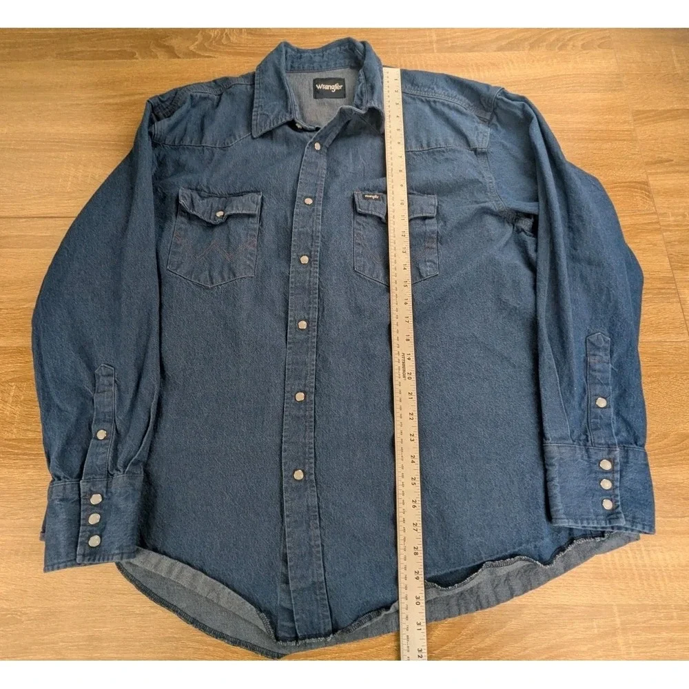 Wrangler Denim Western Shirt 2XL Blue Pearl Snap Buttons Cotton Midweight Wear